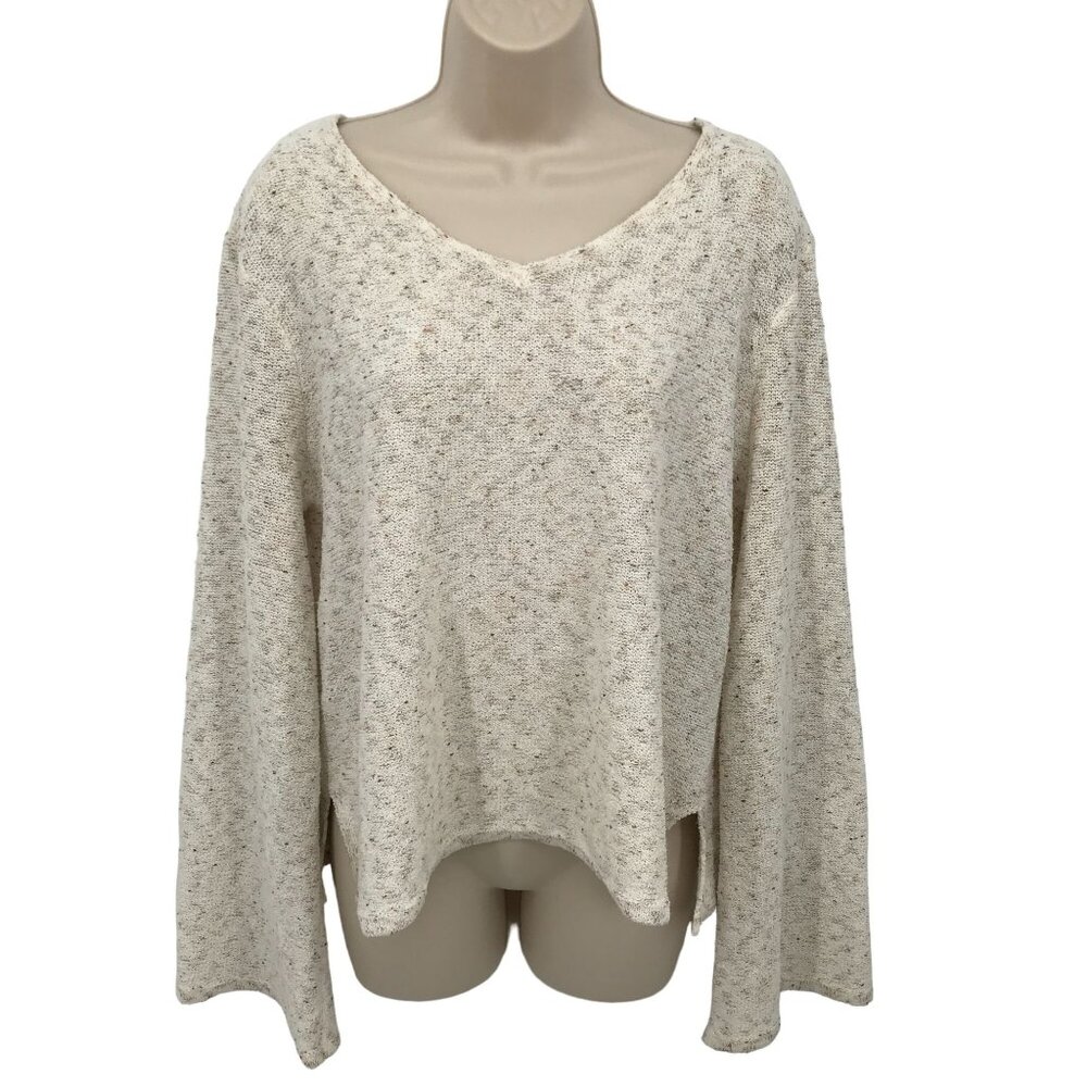 Peyton Valley Womens Oatmeal Bell Long Sleeve V Neck Pullover Sweater Size L